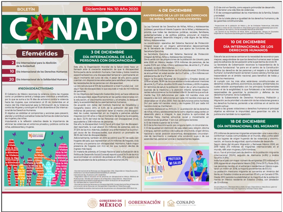 Boletín del mes de diciembre con los datos del Consejo Nacional de Población